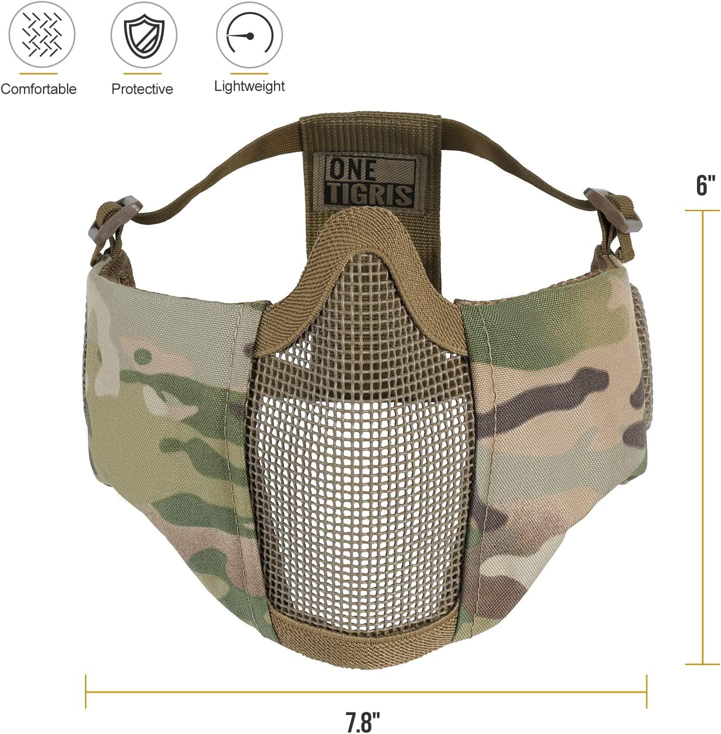 6" Foldable Half Face Airsoft Mesh Mask with Ear Protection, Military Tactical Lower