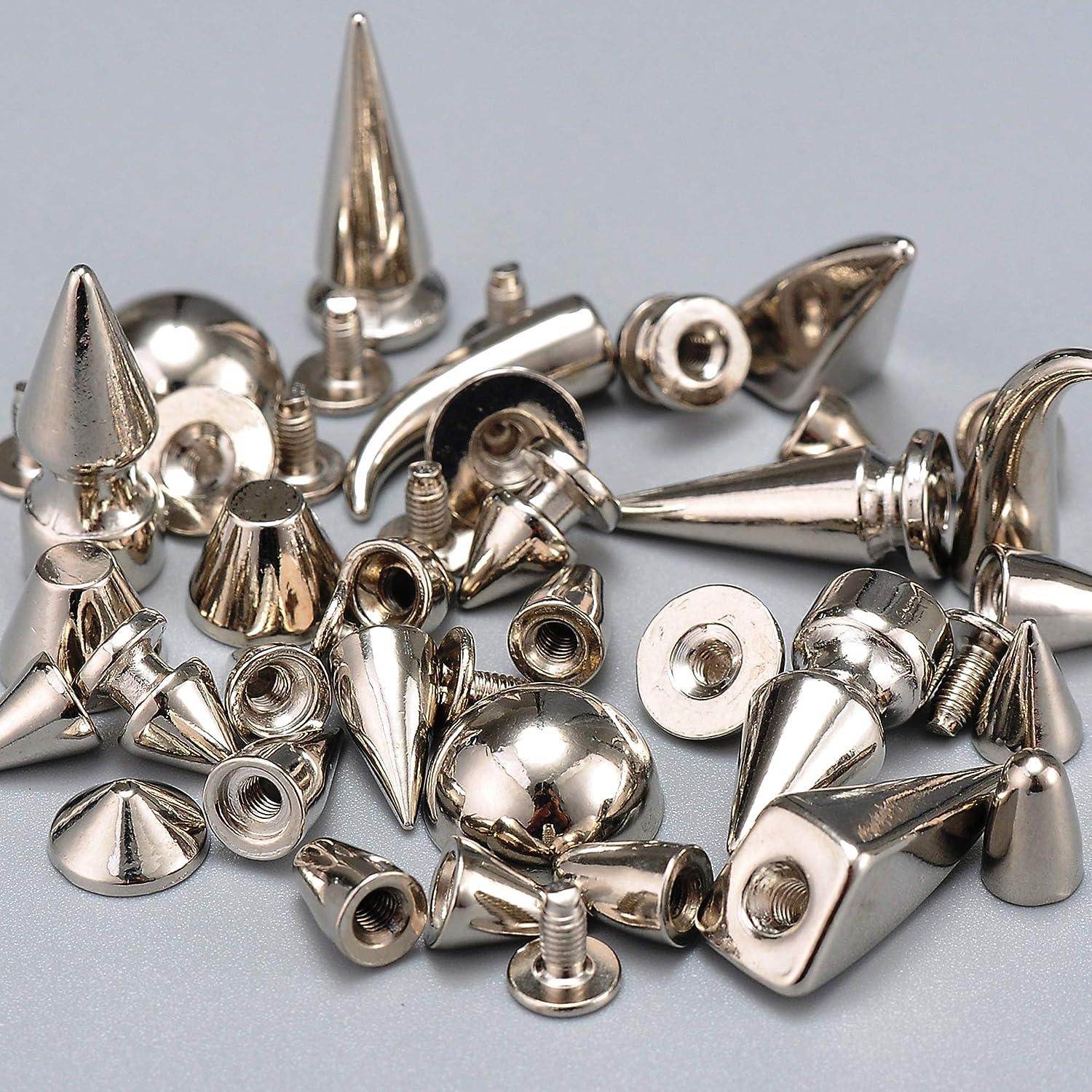 YORANYO 270 Sets Mixed Shape Spikes and Studs Silver Color Screw