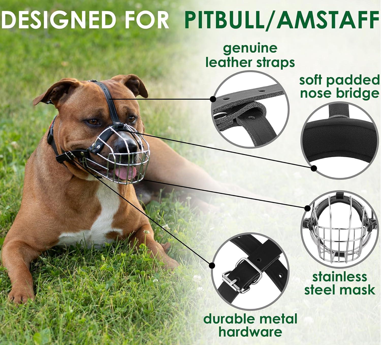 Pitbull Dogs With Black Muzzles Durable Leather Brown/Black Muzzle