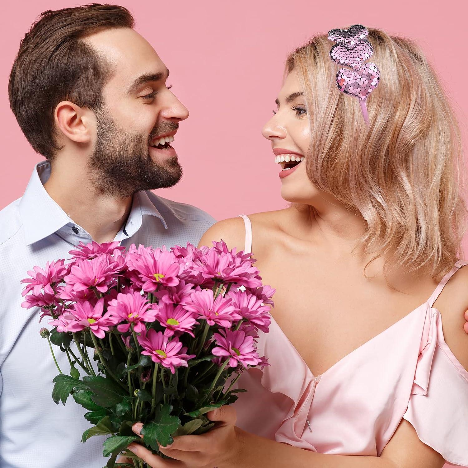 Valentine's Day Glitter Heart Headband - Red Sequin Hair Band For Parties & Celebrations