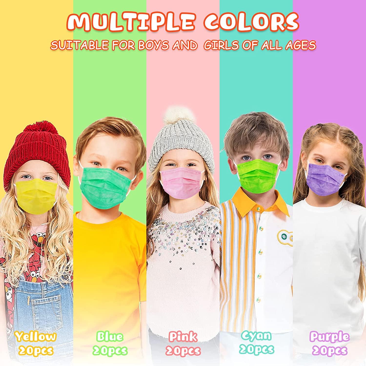 Kids Disposable Face Masks, 100 Pack Kids Masks Disposable, Kids Face