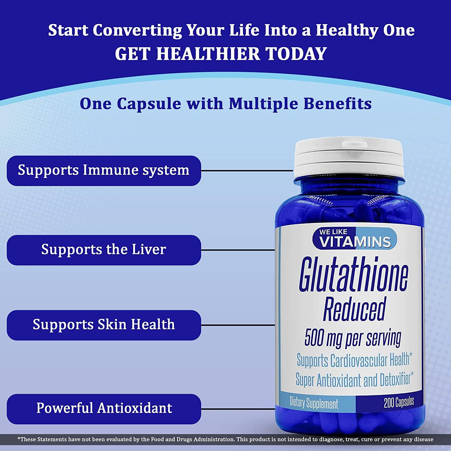 Max Strength 98 Pure Glutathione Supplement 500mg Super Antioxidant