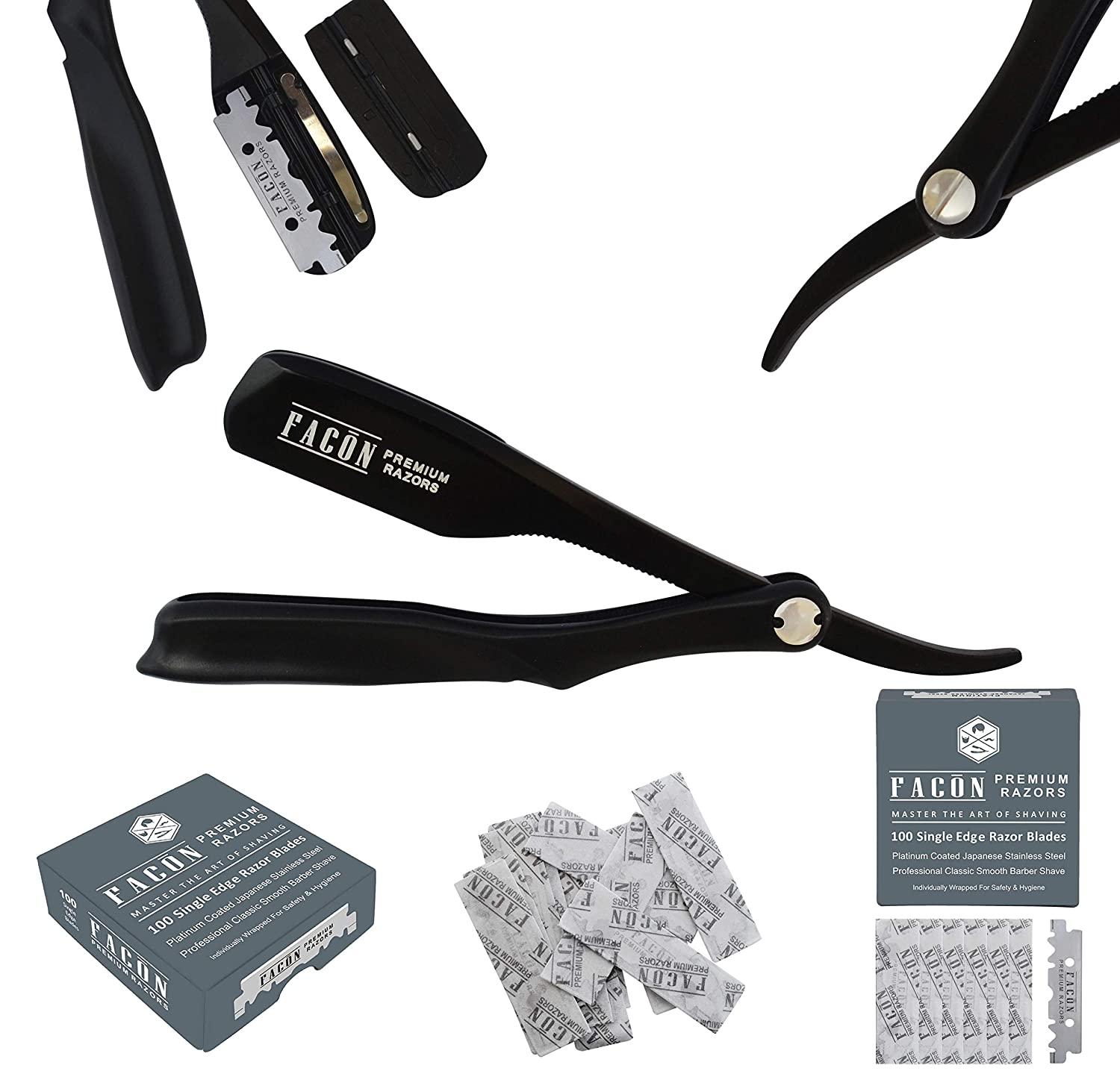 100 BLADES + Facón Professional Classic Japanese Straight Edge Feather