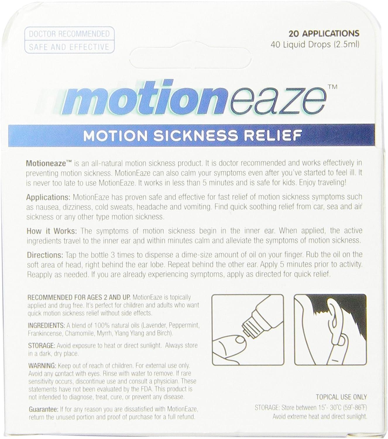 MotionEaze Sickness Relief 2.5 ml AllNatural Topical Liquid for Fast