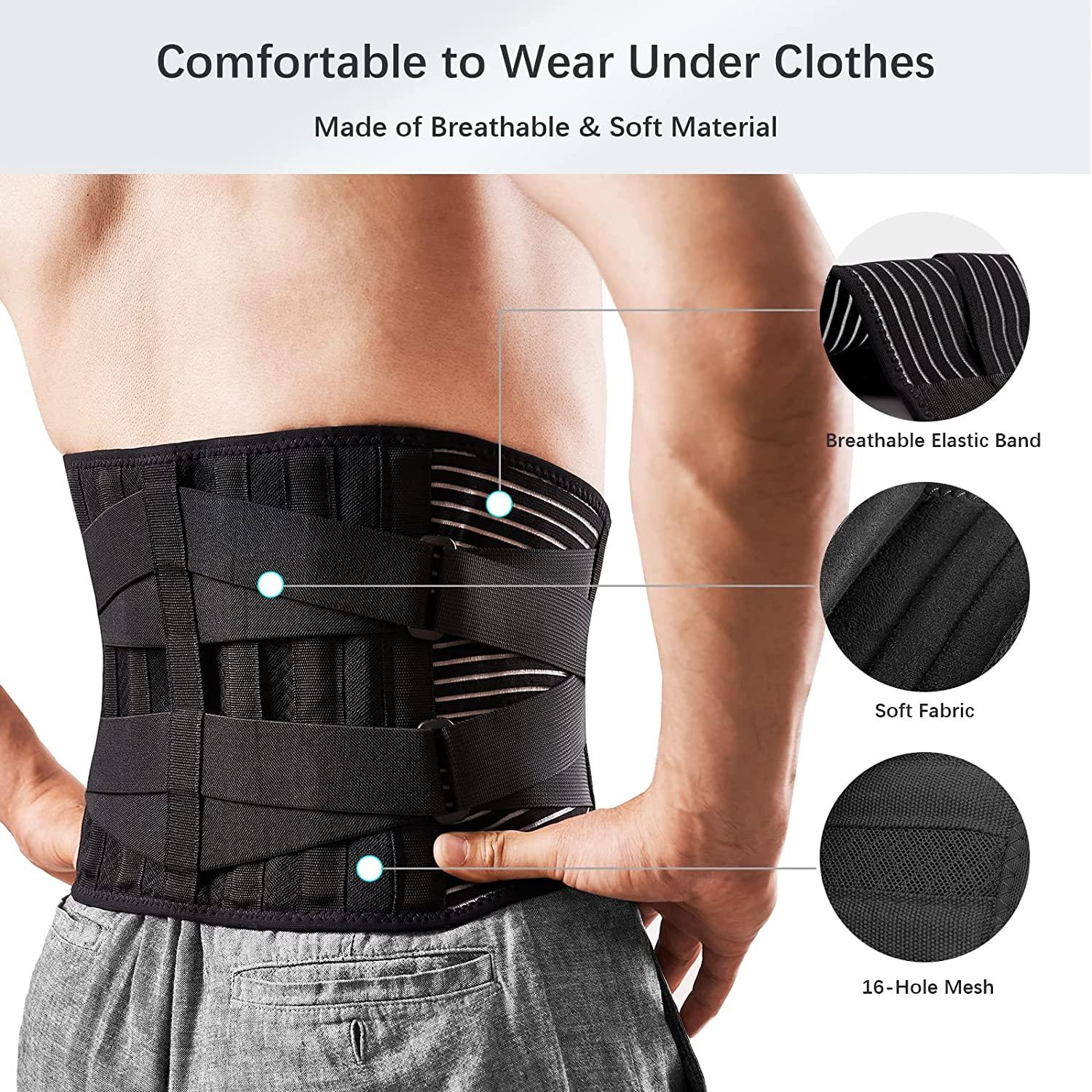FREETOO Back Braces for Lower Back Pain Relief with 6 Stays, Breathable  Back Support Belt for Men/Women for work , Anti-skid lumbar support belt  with 16-hole Mesh for sciatica(L) Large (Pack of