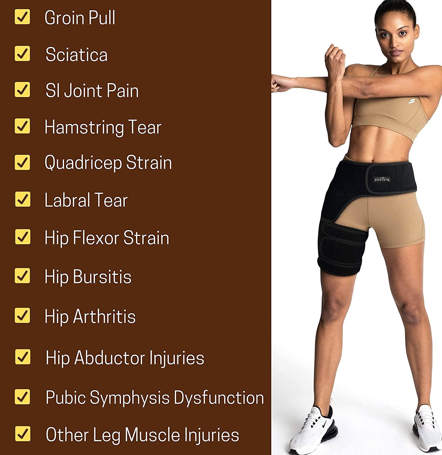 Vriksasana Groin Hip Brace Sciatica Support Wrap Hamstring Compression  Sleeve for Men and Women for Pulled Quadriceps Thigh Muscle Hip Flexor  Strain Bursitis and Arthritis (Right Leg)