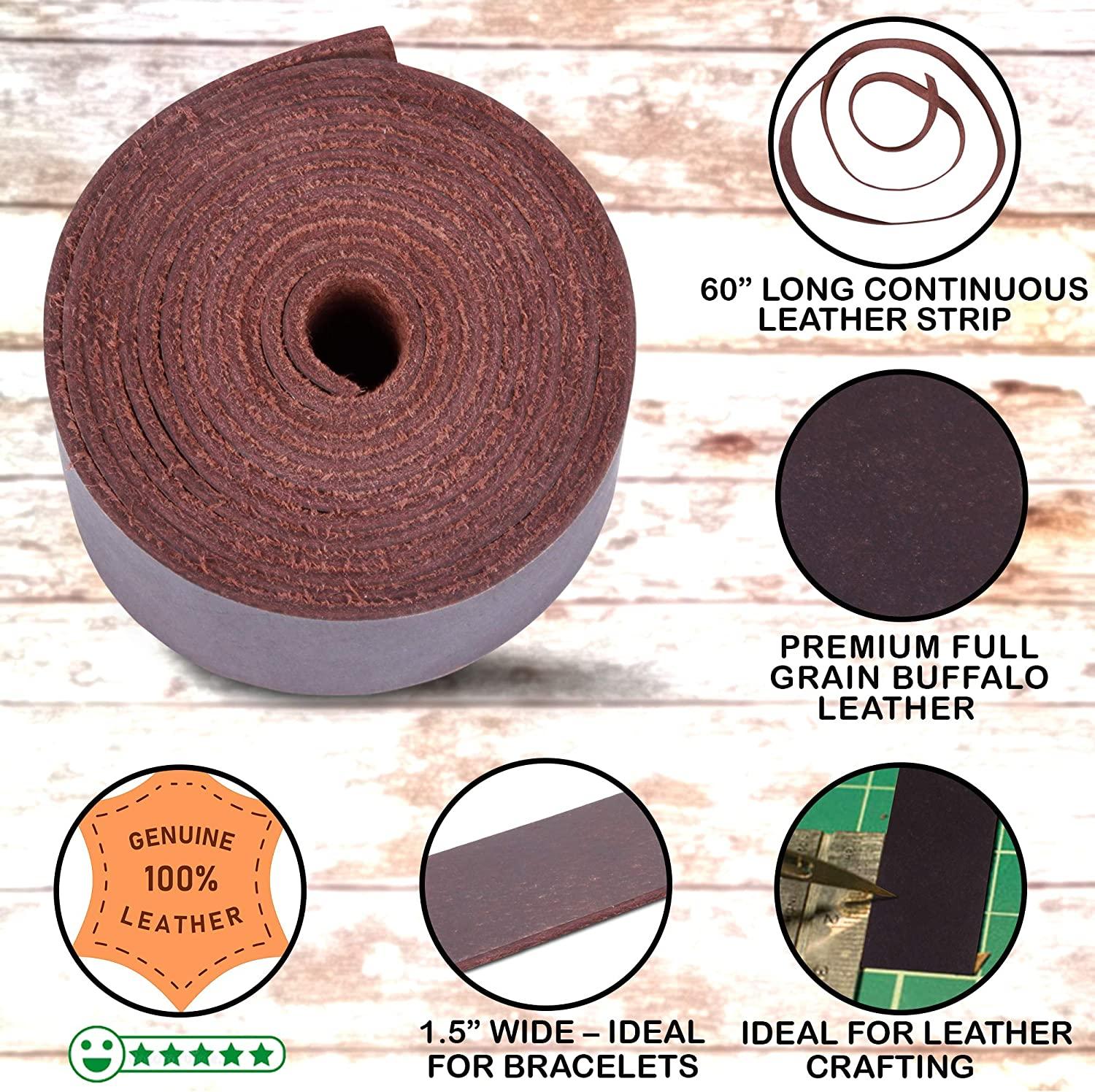 Leather Strap - Full Grain Buffalo Leather Strips for Crafts Brown Leather  Straps Ideal for Arts and Crafts, Tooling, Jewelry, DIY Home Decor, & More  - Durable Tooling Leather Strip (1.5 x 60)