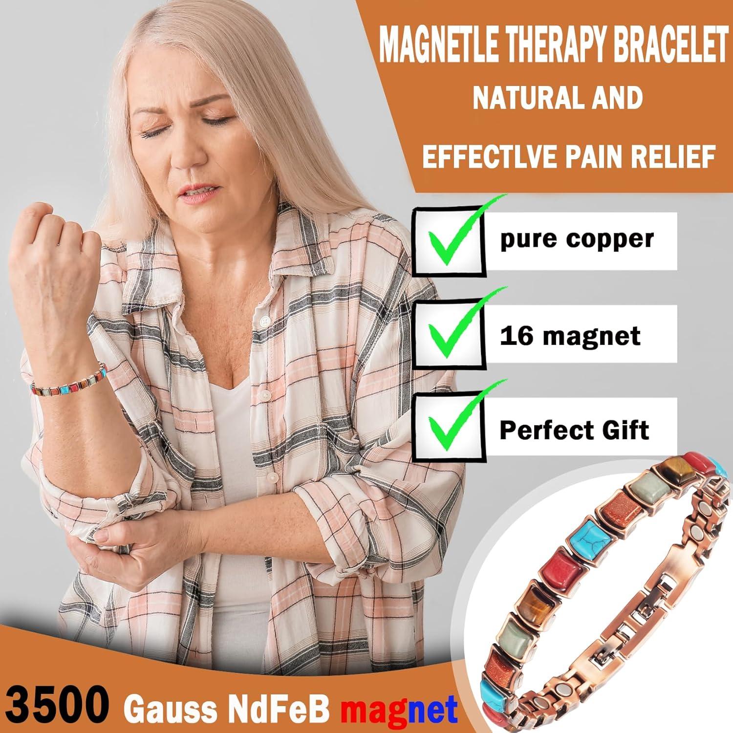 YINOX Magnetic Therapy Artrite Braccialetto di rame per le donne, allevia efficacemente l'artrite e il dolore al polso, intarsiato con turchese turco, combina moda e salute (3500 Gauss) (C