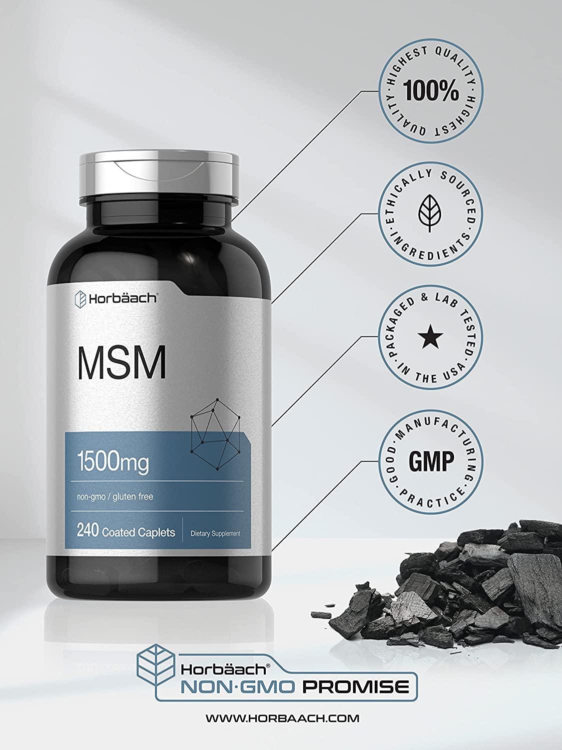 MSM Supplement 1500mg per Coated Caplet 240 Count Vegetarian, Non