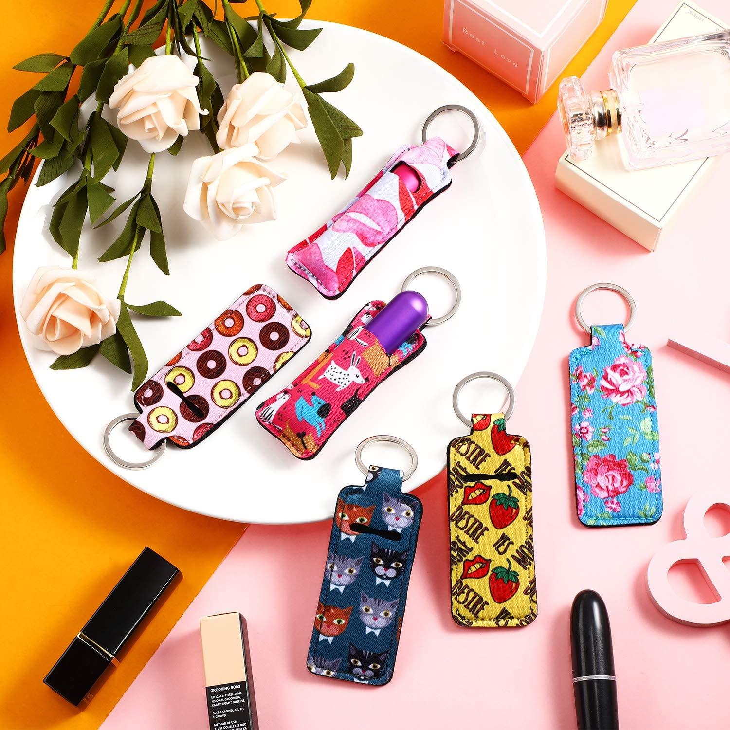Neoprene, chap stick, lipstick, holder, keychain, keys, photo