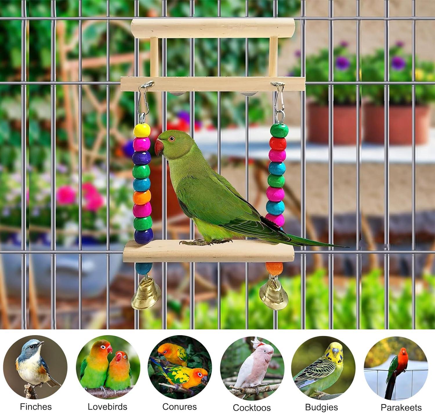 Image showcasing TeTupGa Bird Perches Cage Toys Parrot Wooden Platform Stand with Swing ...
