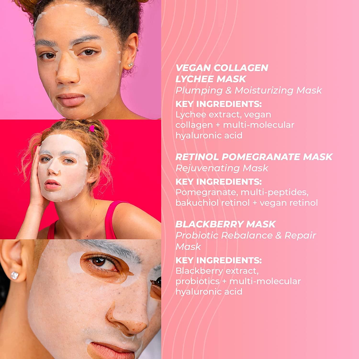 Vitamasques Face Masks Skincare Sheet Kit, 7Pack Juicy Collection of TripleLayer Sheet