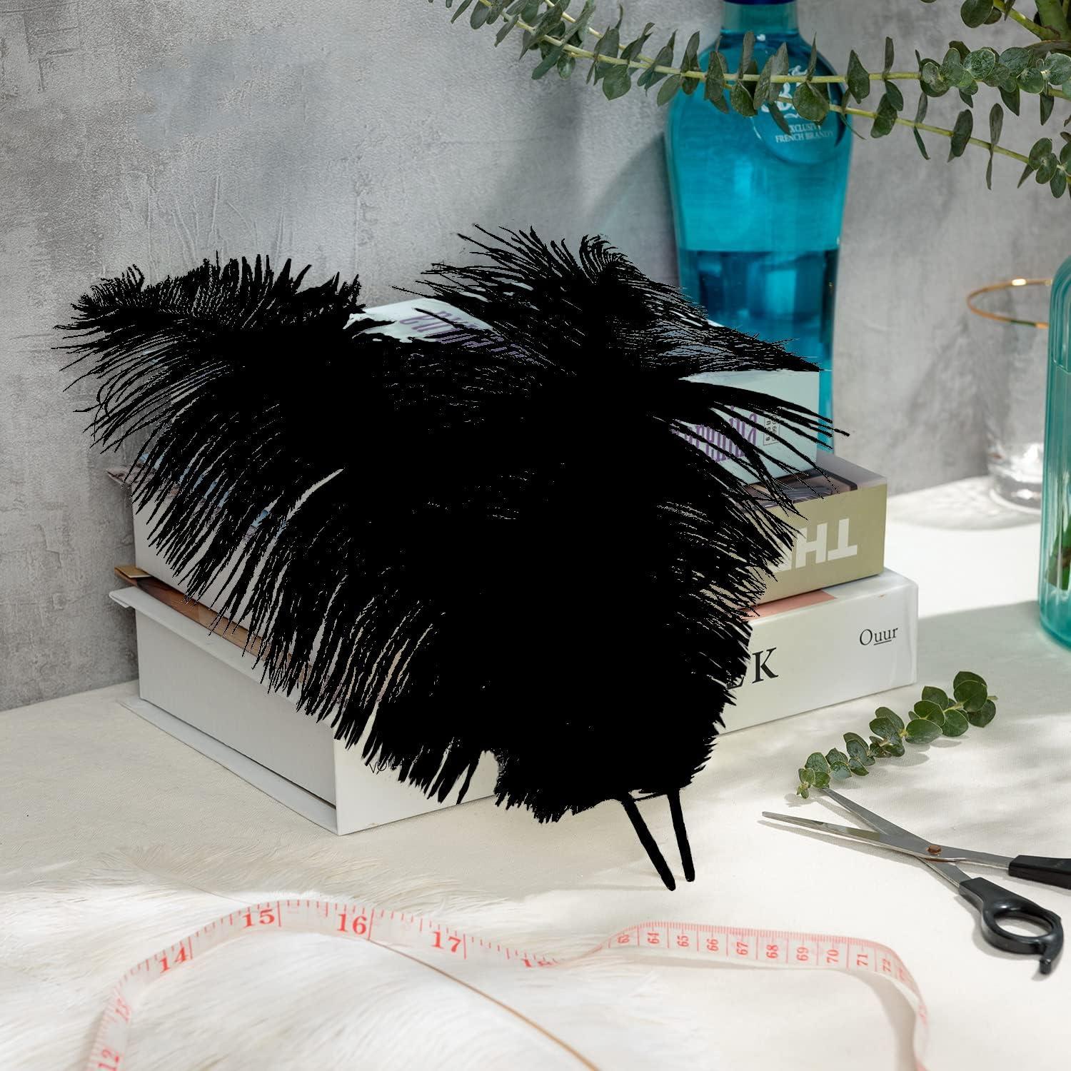 Piokio 20 pcs Natural Black Ostrich Feathers Plumes 8-10 inch(20-25 cm)  Bulk for DIY Halloween Decorations Wedding Party Centerpieces Gatsby  Decorations Black 8-10