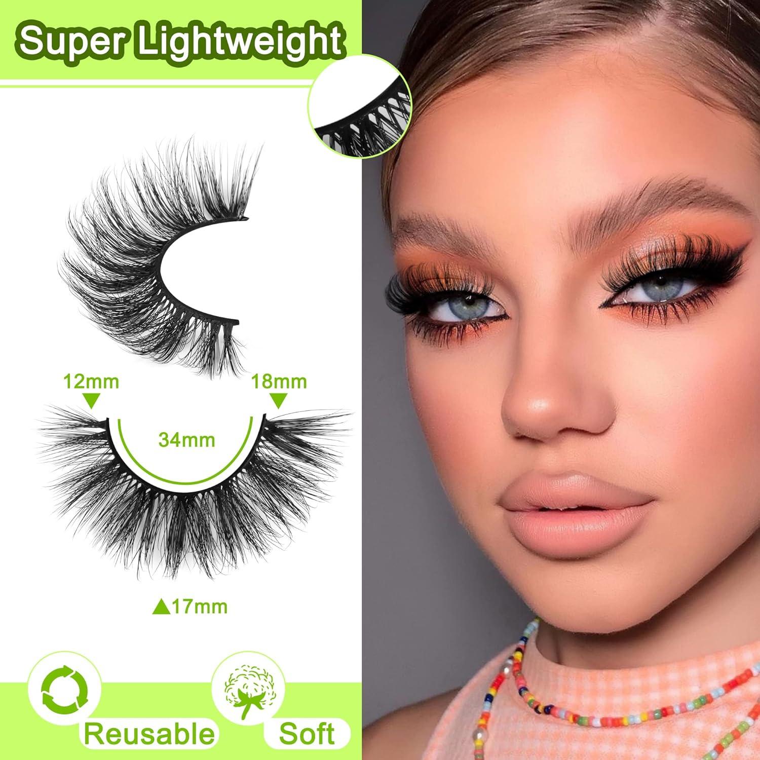 Cat Eye Mink Lashes Fluffy Wispy Natural False Eyelashes 18MM Long