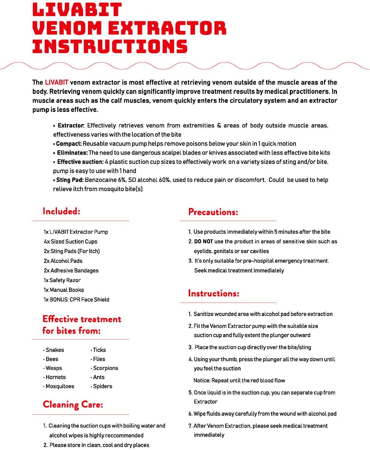 LIVABIT Venom Extractor Suction Pump Kit Snake Bite & Bee Sting