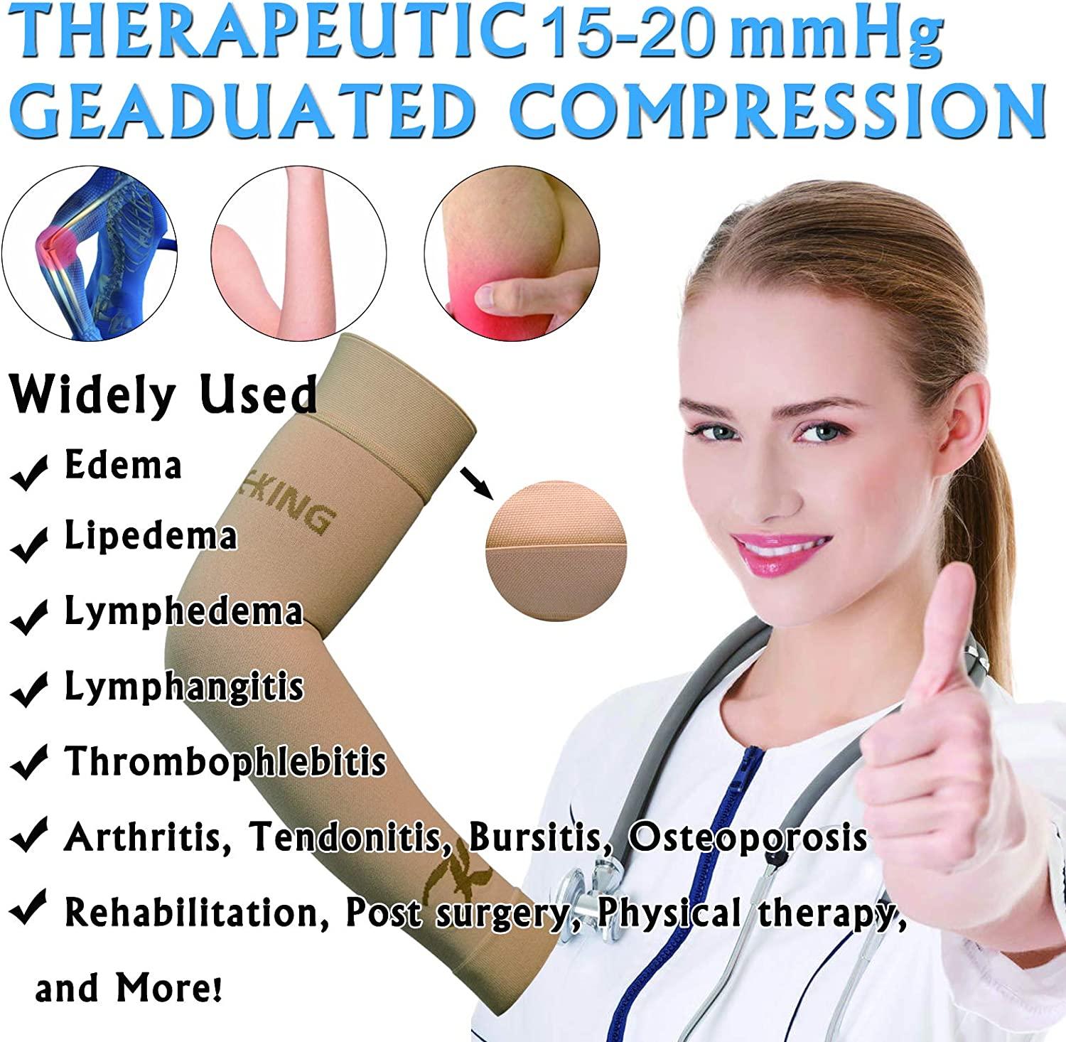 KEKING Lymphedema Compression Arm Sleeves for Men Women (Pair), No