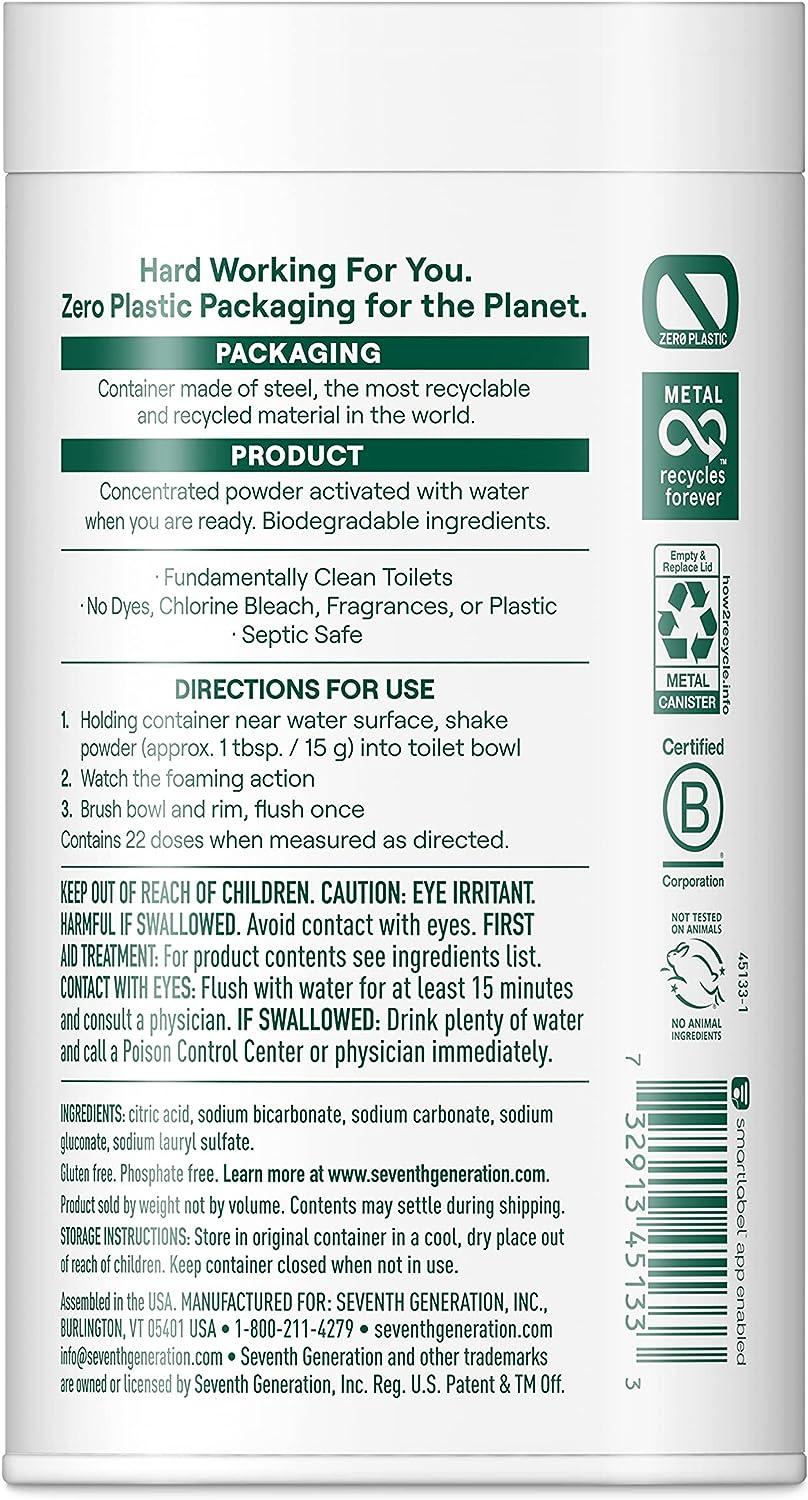 Seventh Generation Zero Plastic Toilet Bowl Powder Foaming Cleaner
