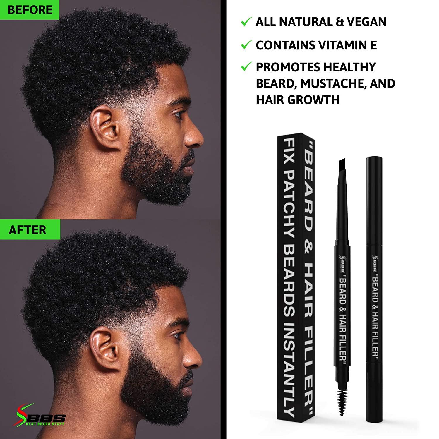 BEST Beard Filler Pen for Men / Pencil & Brush - Fill Patchy & Thin Areas  for a Perfect Beard, Hairline & Mustache - More Effective Than Hair Fiber -  Waterproof -