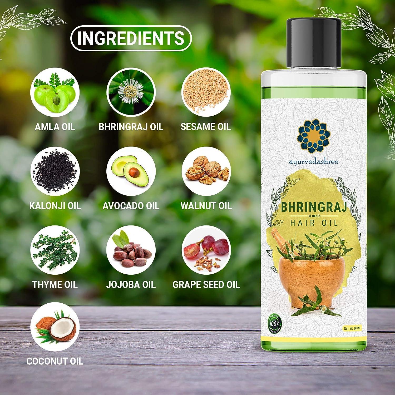 AYURVEDASHREE Bhringraj Hair Oil 6.76 fl oz Infused with Bhringraj, Amla, Kalonji, and