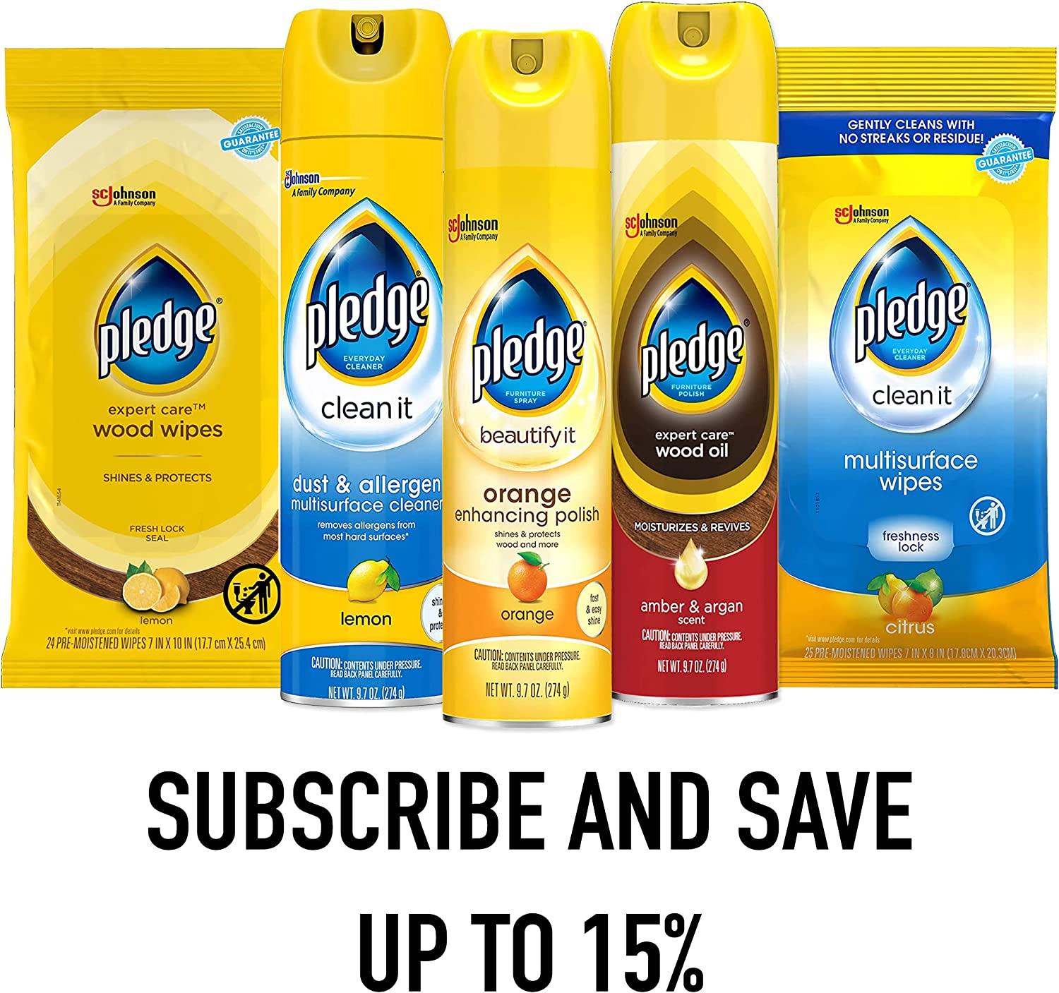 Pledge MultiSurface Furniture Polish Wipes, Works on Wood, Granite