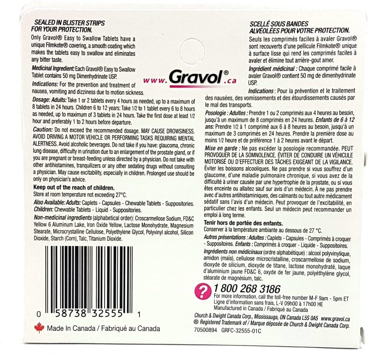 Easy to Swallow GRAVOL (30 Tablets) Antinauseant for Nausea Vomiting
