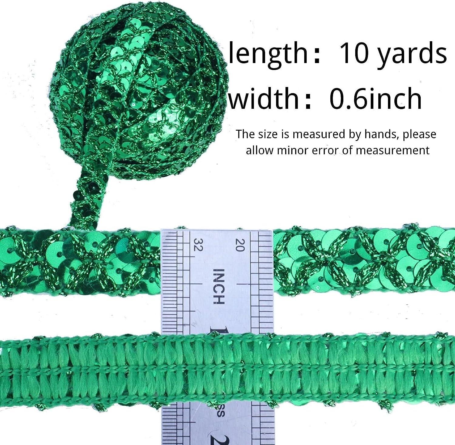 SEWDIYTR Sequin Lace Ribbon Metallic Glitter Braid Trim for Sewing  Christmas Home Decoration 10 Yards (Green)