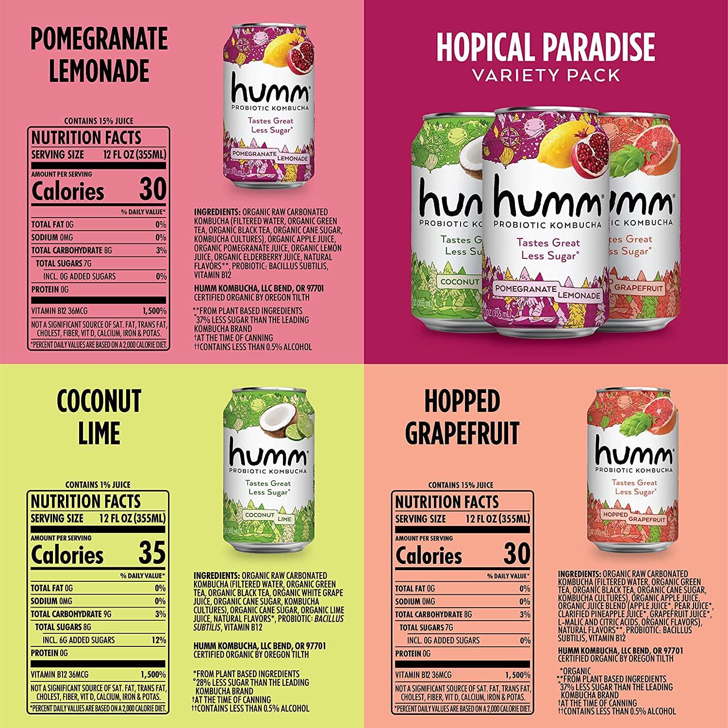 Humm Kombucha Hopical Paradise Variety Pack 2 Billion Probiotics