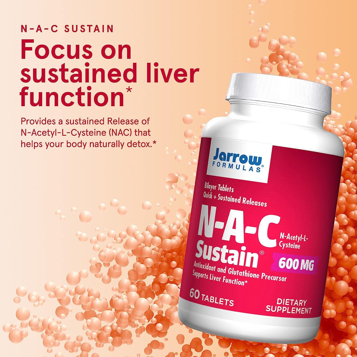 Jarrow Formulas N-A-C Sustain 600mg - Antioxidant Amino Acid Supplement -  60 Sustain Tablets - Supports Liver & Lung Function | Buy Now with Express  International Delivery