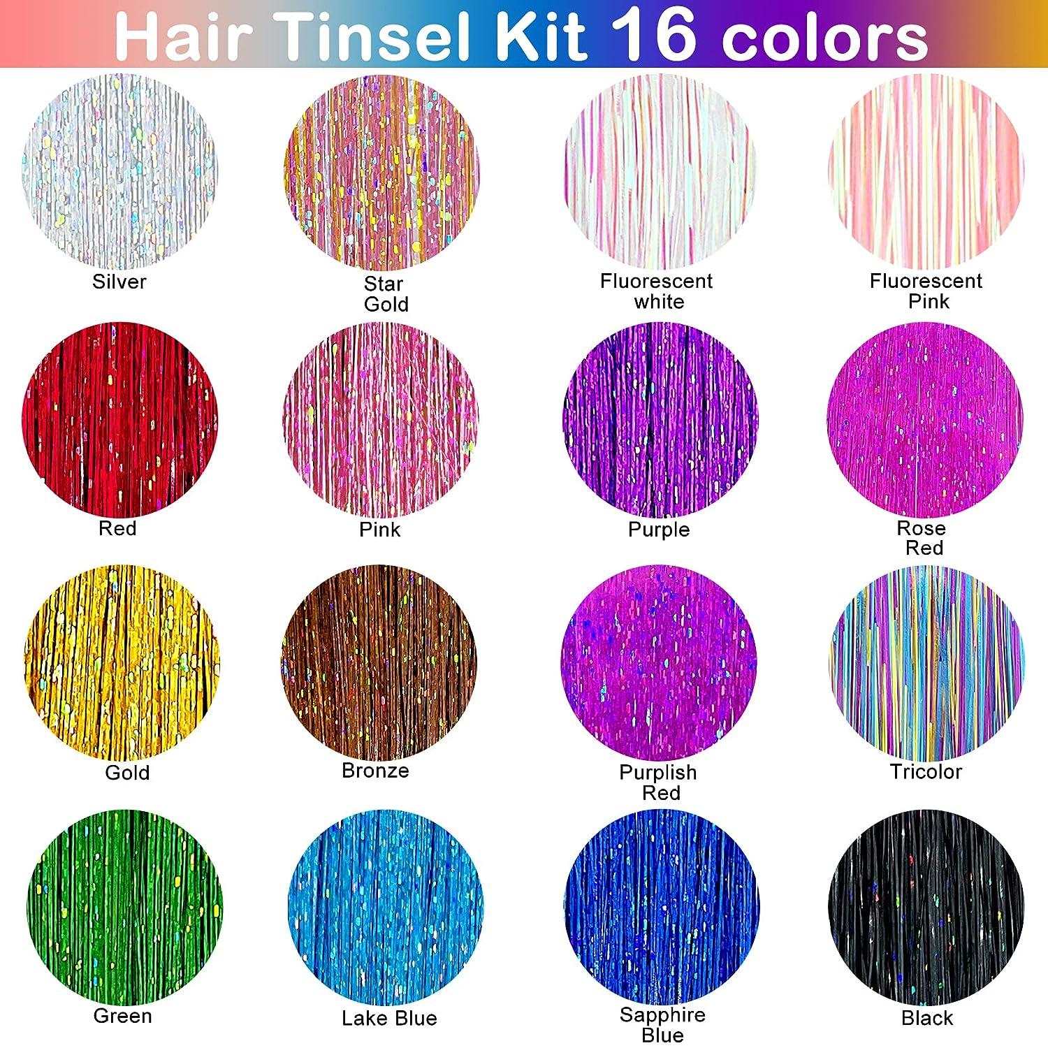 Hair Tinsel Kit ( 48 inch, 18 Colors, 4320 Strands ), Tinsel Hair Extensions, Human Hair Extensions with Tools, Heat Resistant Fairy Hair Tinsel