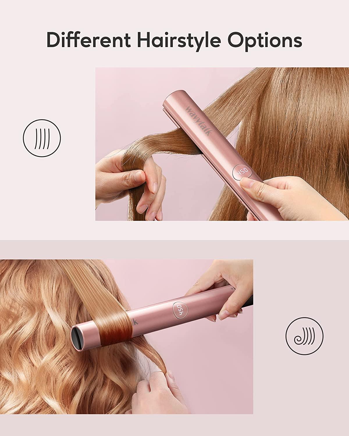 Hair Straightener Titanium Flat Iron for Hair, Hair Straightener and Curler  2 in 1 for All Hairstyles, Professional Flat Iron Curling Iron in One for Thick  Hair with Dual Voltage, 1 Inch Rose Gold