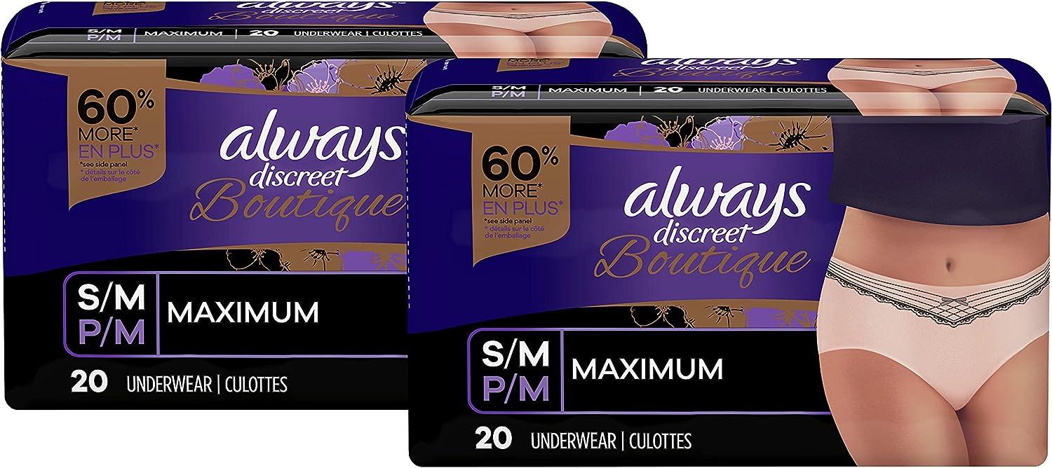  Always Discreet Boutique Incontinence & Postpartum Incontinence Underwear  for Women, Peach, Small/Medium, 20 Count, Maximum Protection, Disposable  (20 Count) : Health & Household