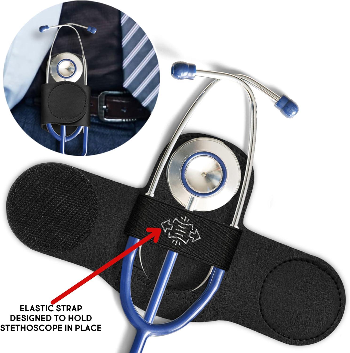 Stethoscope Holder Hip Clip Genuine Leather Elastic Strap Stethoscope