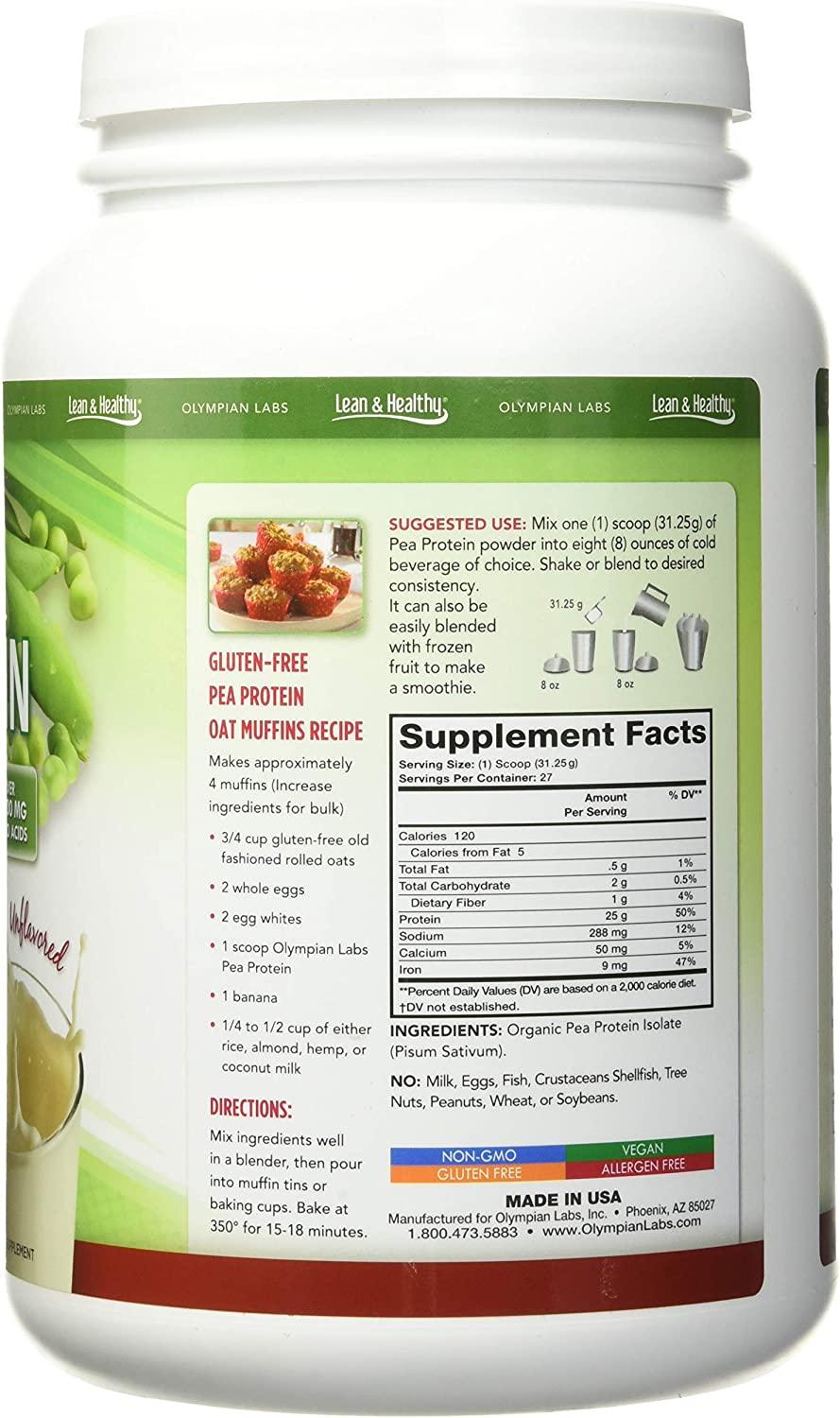 Olympian Labs Plant Based Pea Protein Powder, Unflavored 25g of