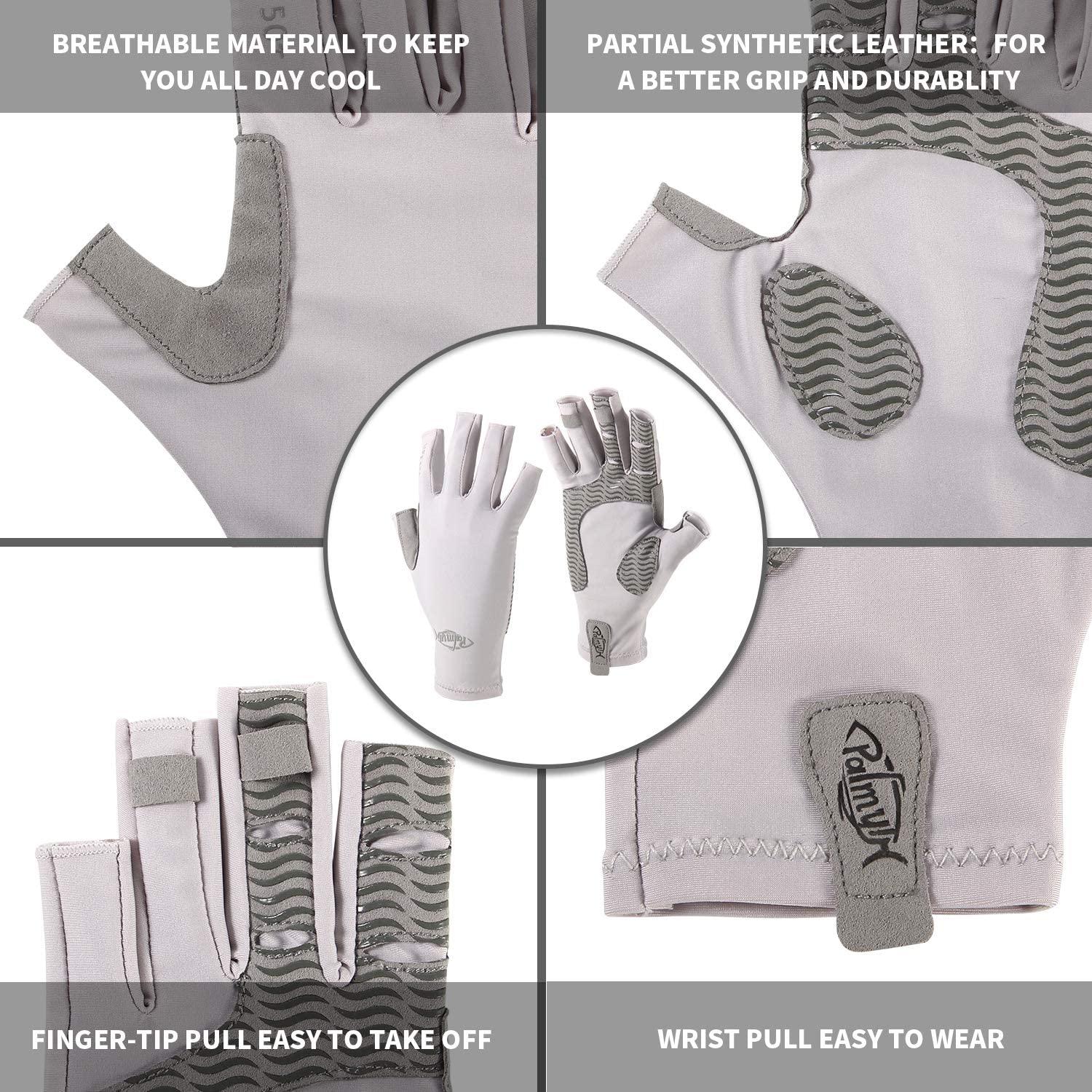Palmyth UV Protection Fishing Fingerless Gloves UPF50+ Light Gray M