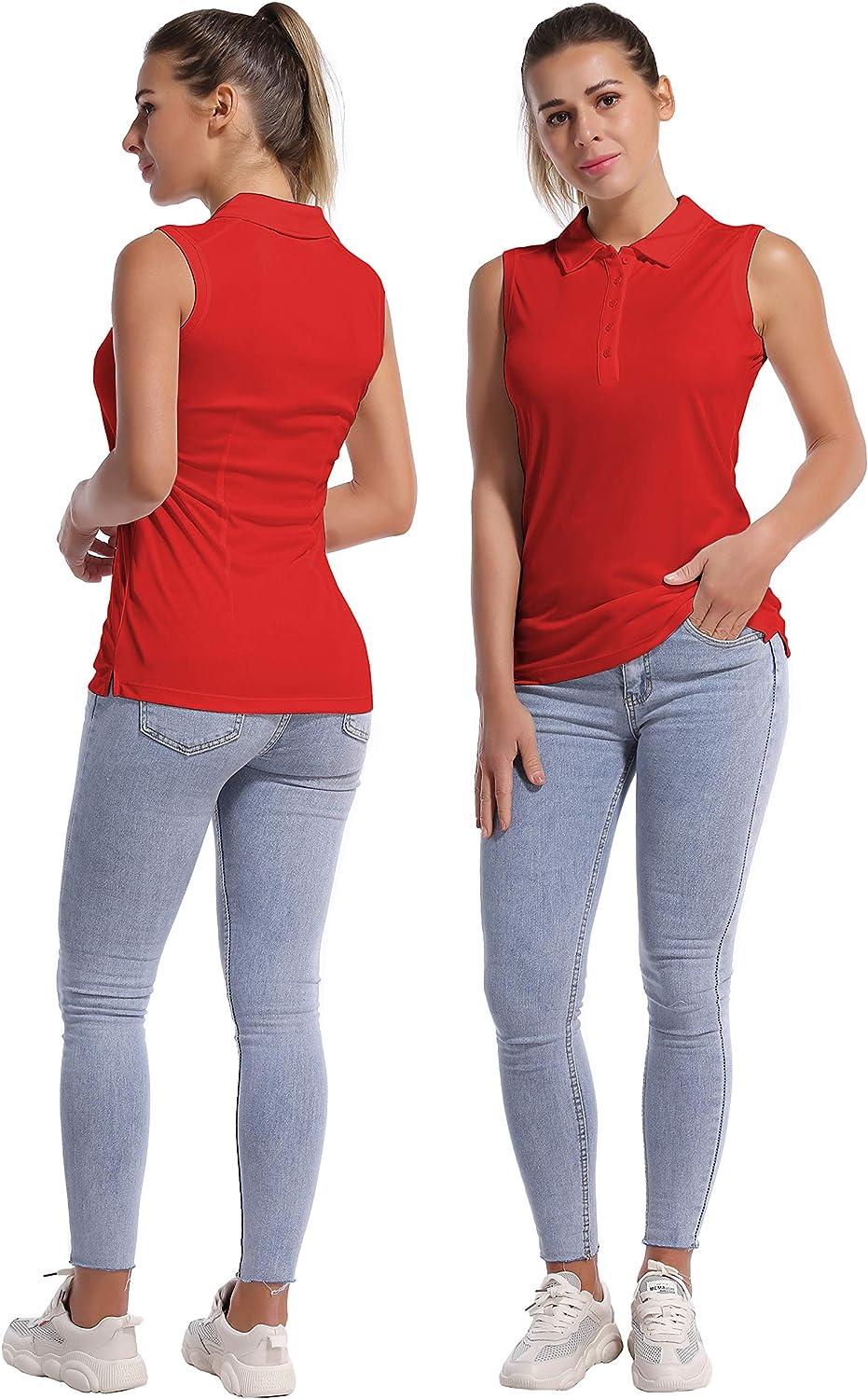 BUBBLELIME 3 Styles Sleeveless/Polo Women's UPF 50+ Sun Protection Tennis  Golf Athletic Shirts Quick Dry Outdoor Sports Small Polo Neck_red