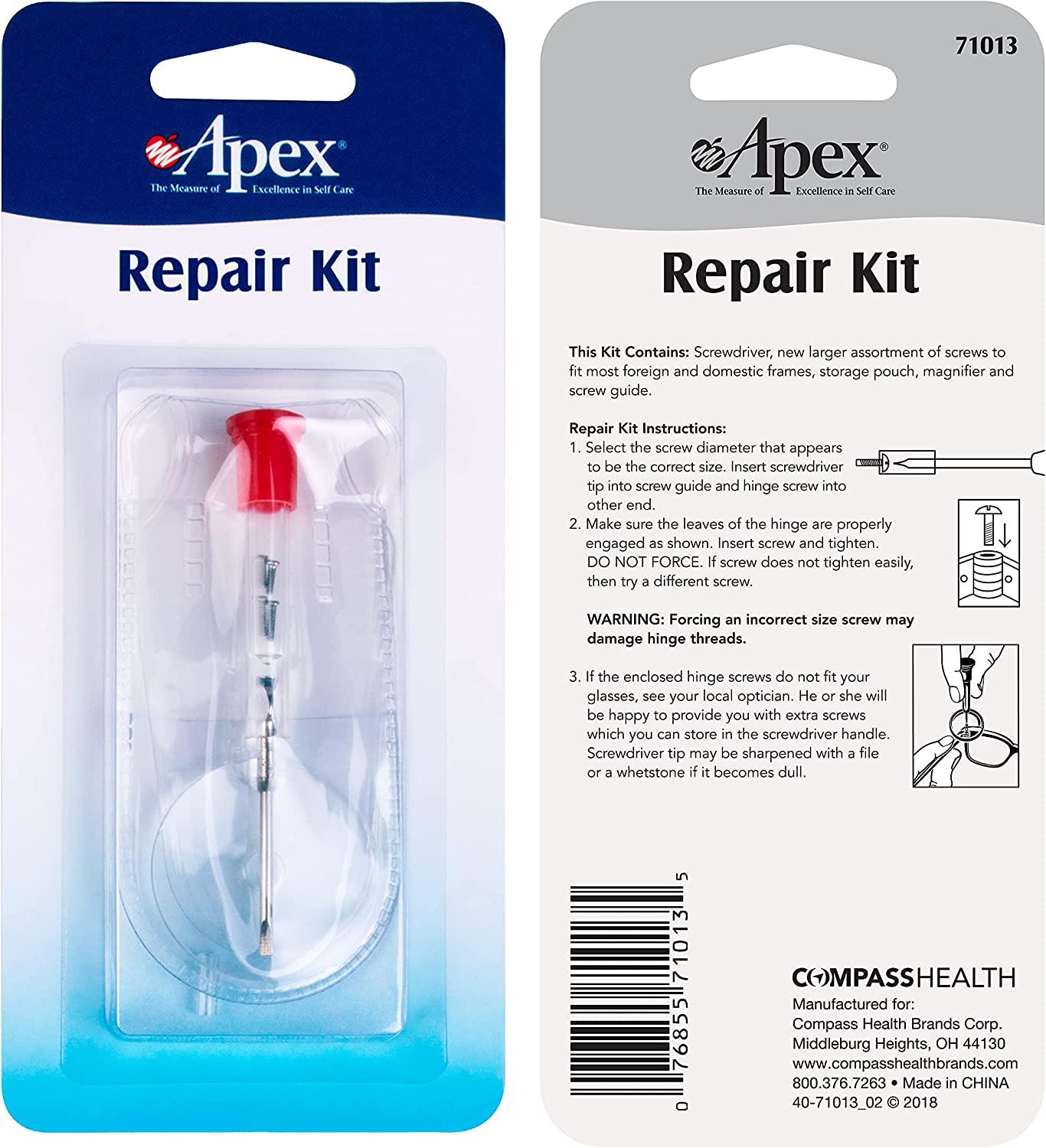 Apex Glasses Repair Kit - Eyeglass Repair Kit with Small Screwdriver  ,Eyeglass Screws, Magnifying Glass, Screw Guide, & Storage Pouch -  Universal Eyeglass Repair Kit for Reading Glasses, & Sunglasses