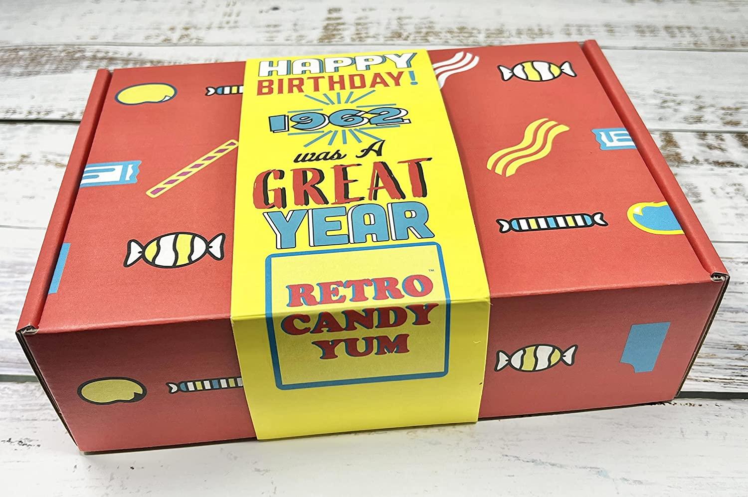 RETRO CANDY YUM 1962 60th Birthday Gift Box Nostalgic Candy Mix from Childhood for 60 Year Old Mom or Dad - 60th Birthday Gift Ideas for Men and Women Born Back in 1962 Jr