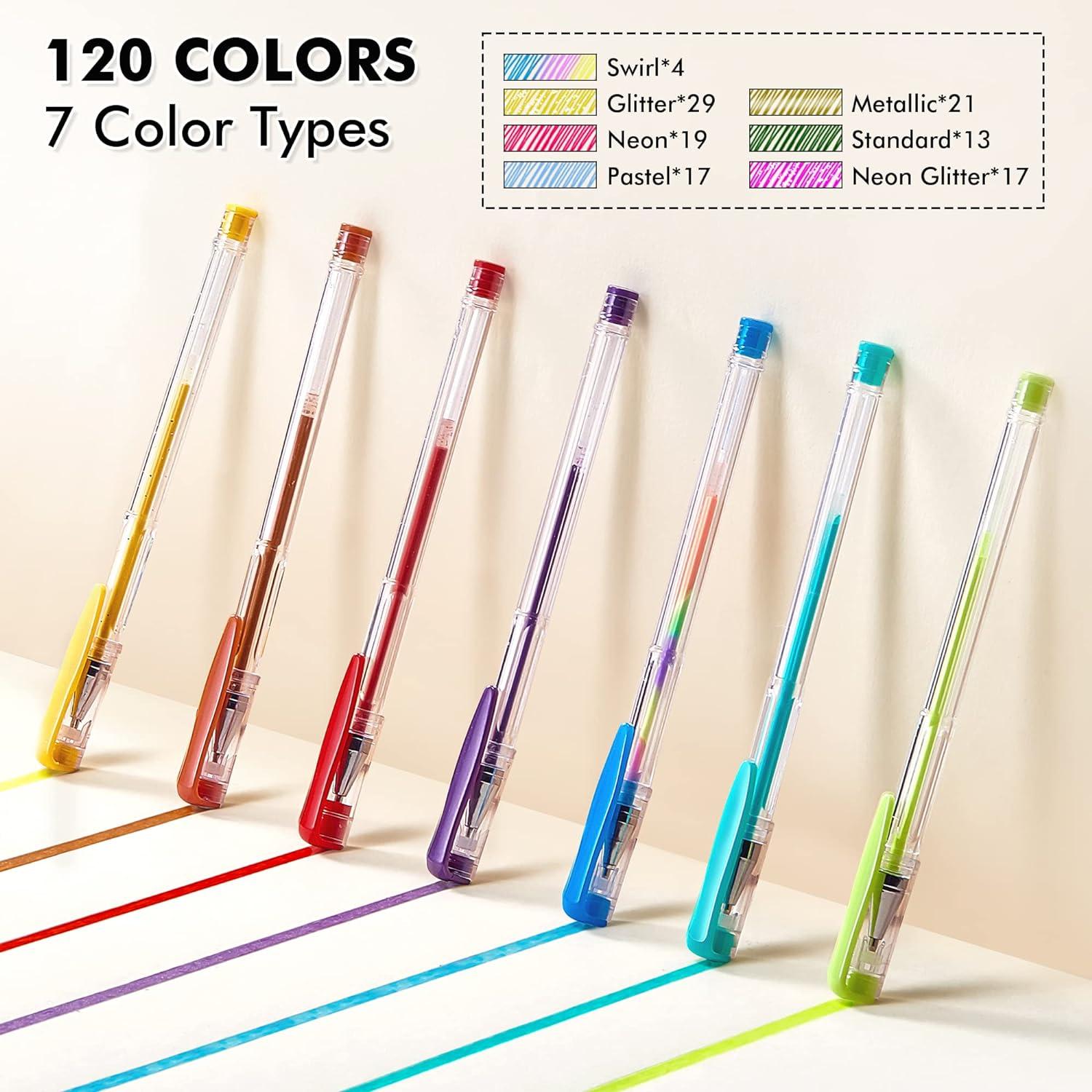 Glitter Gel Pens for Adult Coloring Books 120 Pack-60 Glitter