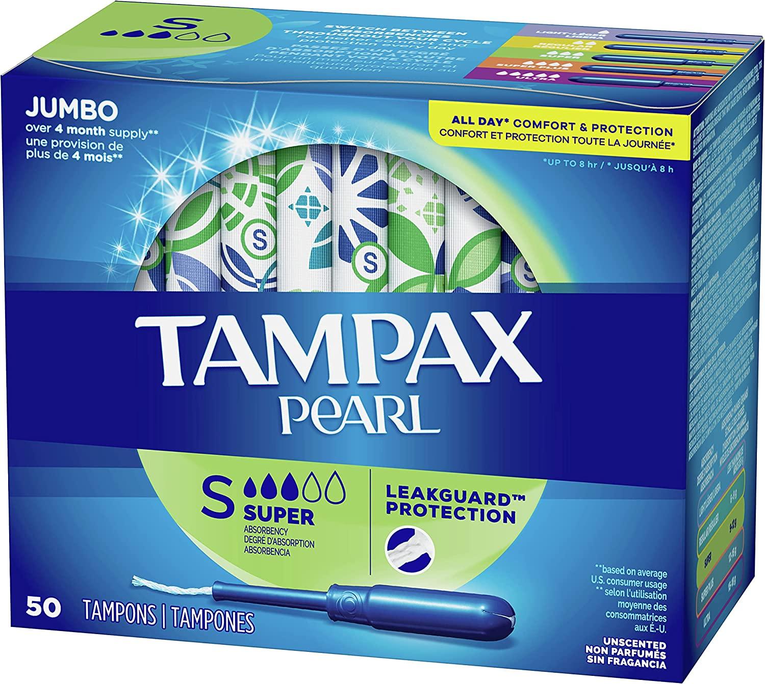 Tampax Pearl Tampons Super AbsorbencyWith Leakguard Braid Unscented 50