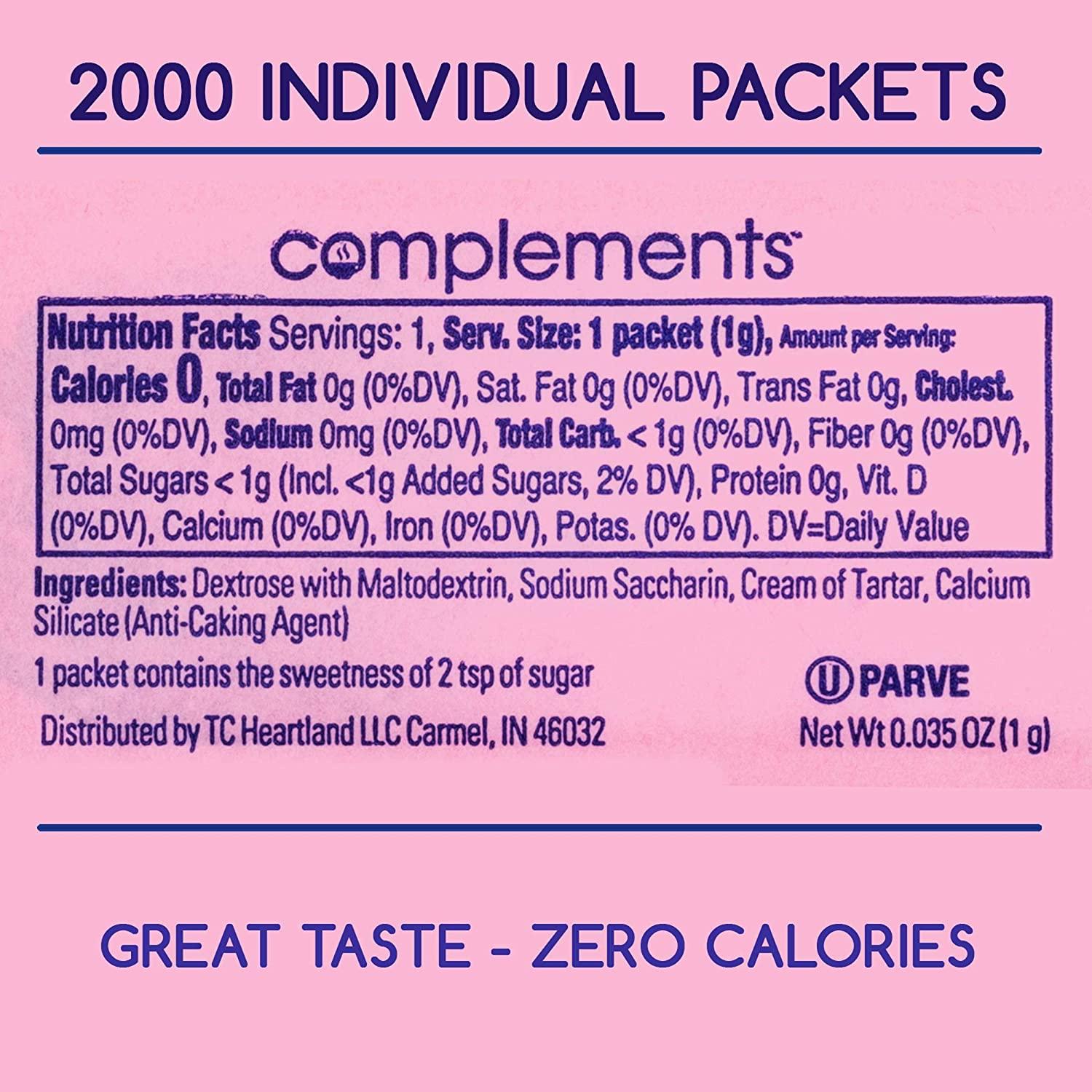 Complements Zero Calorie Saccharin Pink Sweetener Packets, 2000 Count