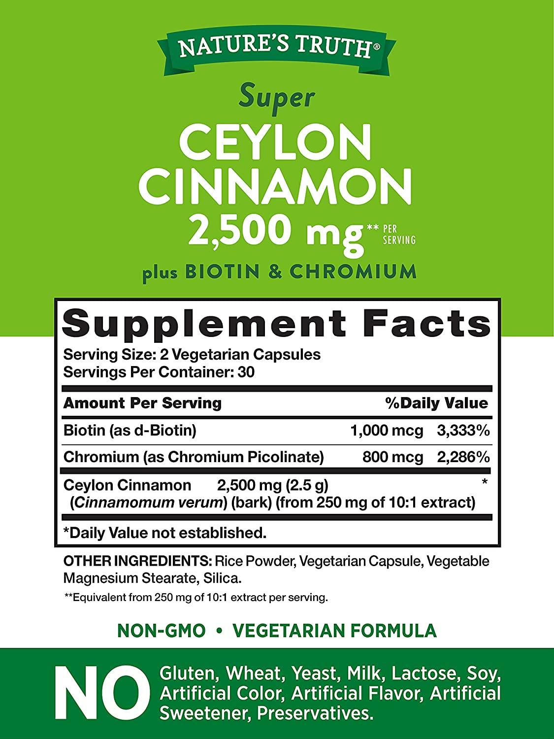 Nature's Truth Cinnamon, Biotin, Chromium Capsules 60 Count