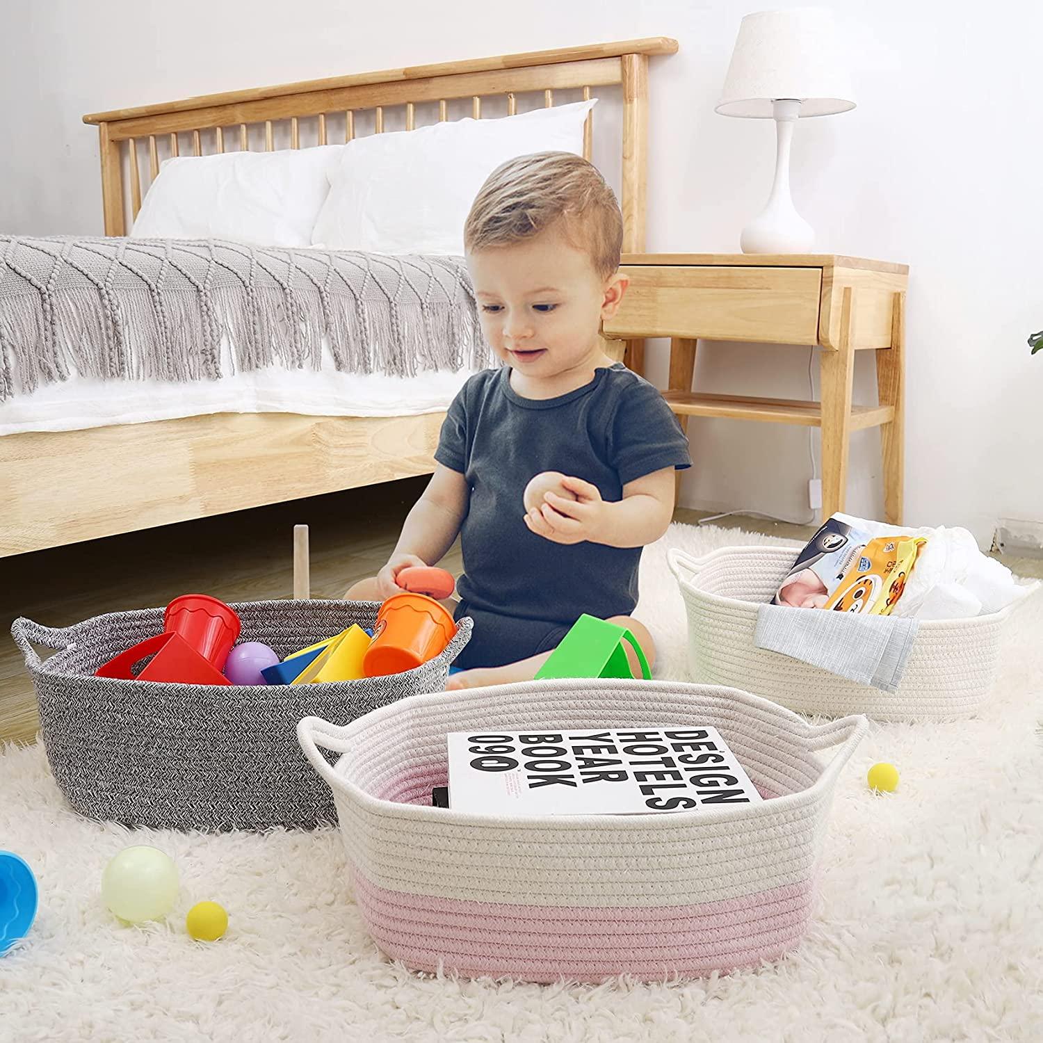 Small Baskets, Cotton Rope Woven Basket, Cute Mini Tiny Storage Baskets,  Decorative Boho Basket for Nursery Living Room Bedroom Montessori Shelf