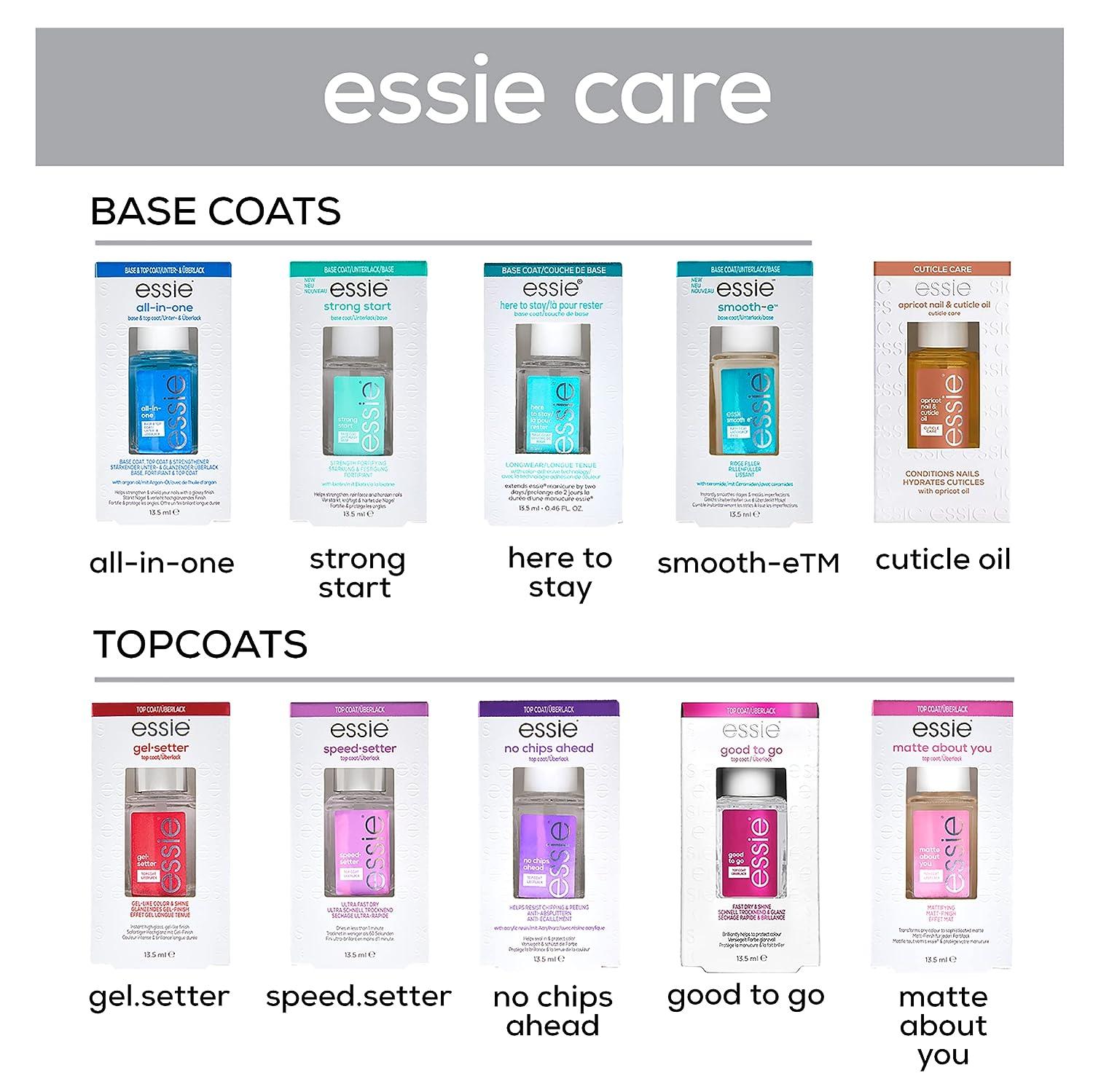 Care Coat 1 Oil 8-Free Top Coat and Nail essie Vegan Nail Salon-Quality Set Polish Kit Cuticle Mini Starter Includes Essentials Base