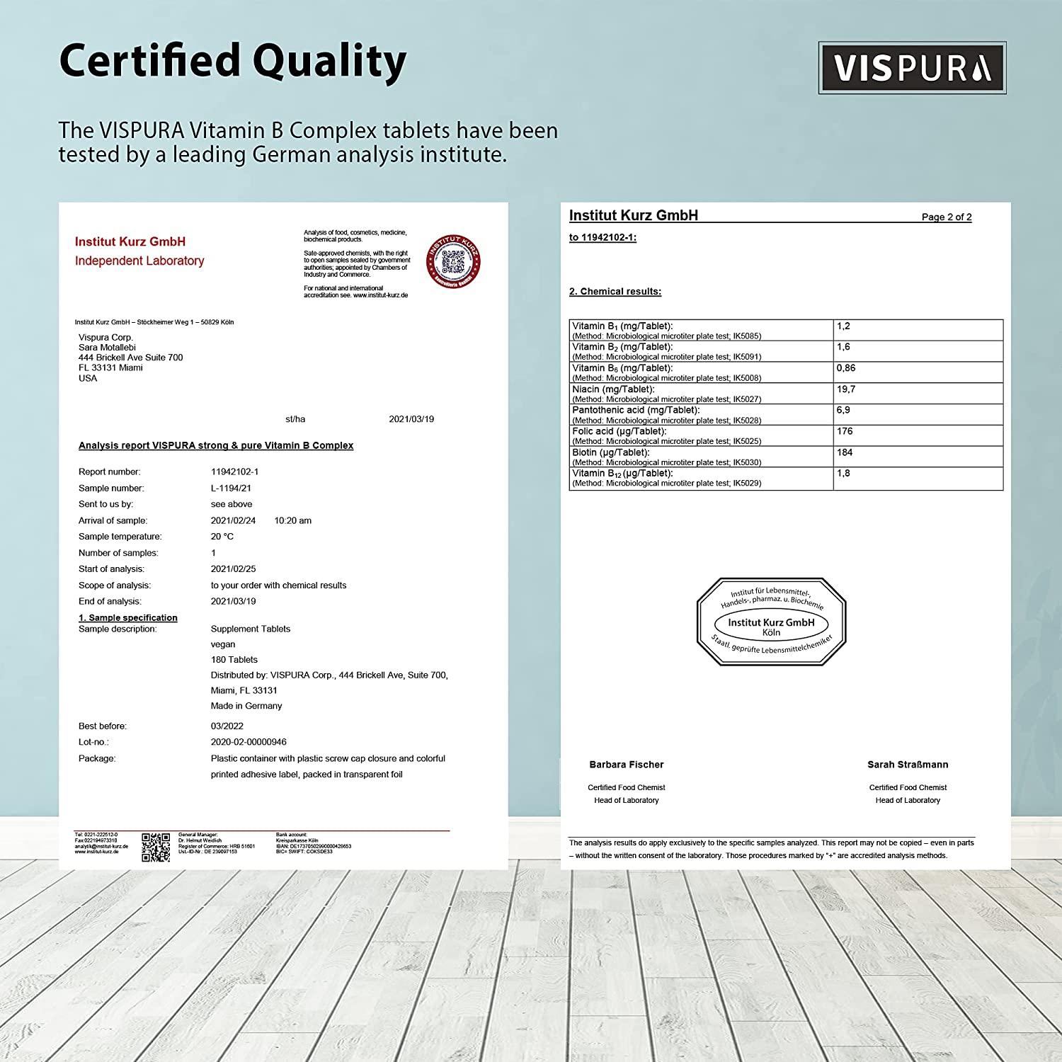 VISPURA Vitamin 180 Vegan Tablets B12, B1, B2, B3, B5, B6