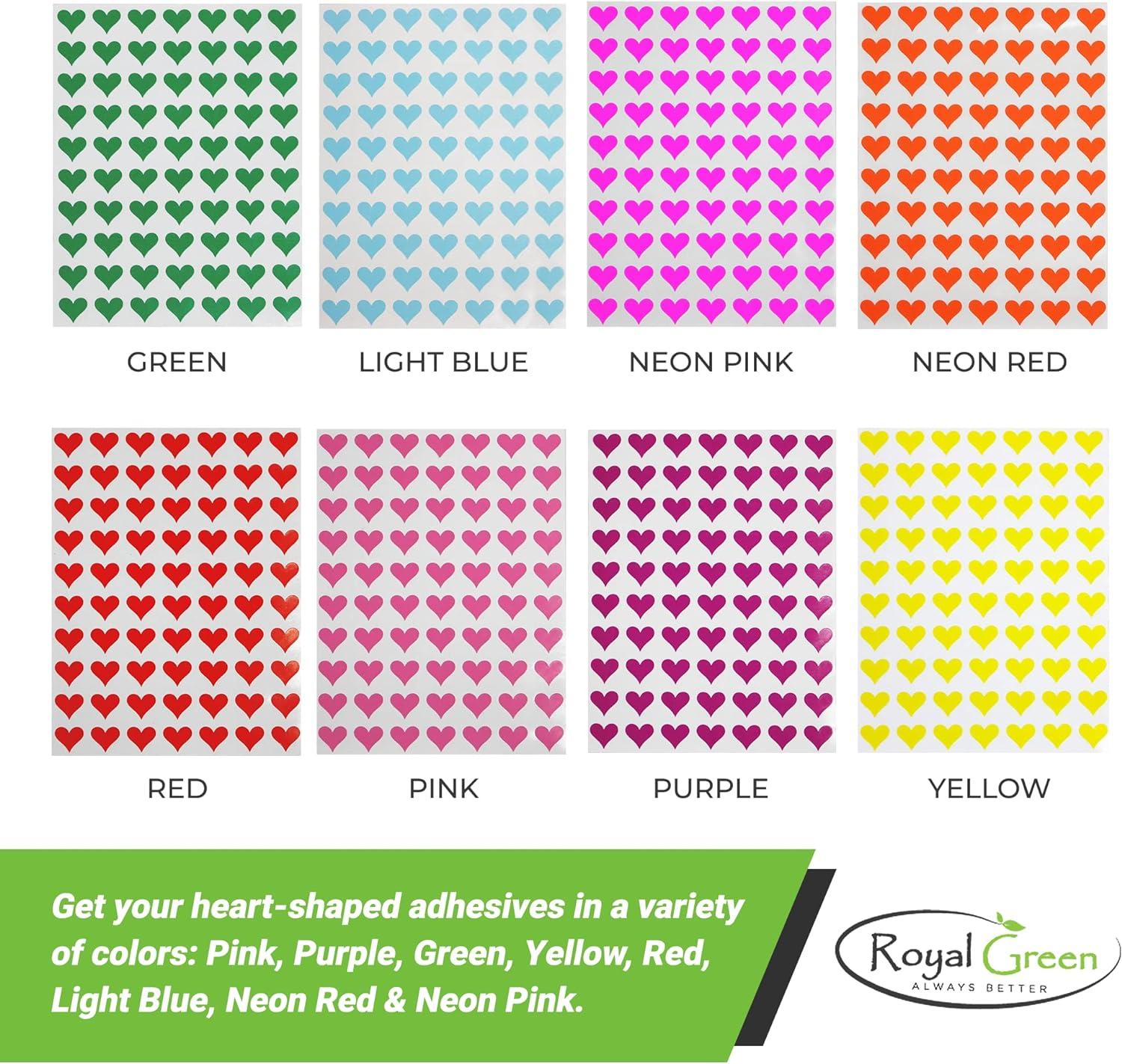 Royal Green Small Heart Sticker Rolls in 4 Colors Red, Pink, Gold
