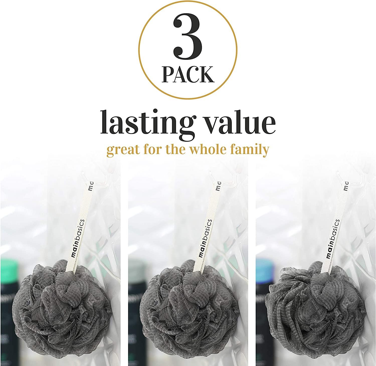 MainBasics CharcoalInfused Bath Shower Loofah Sponge Pouf Body