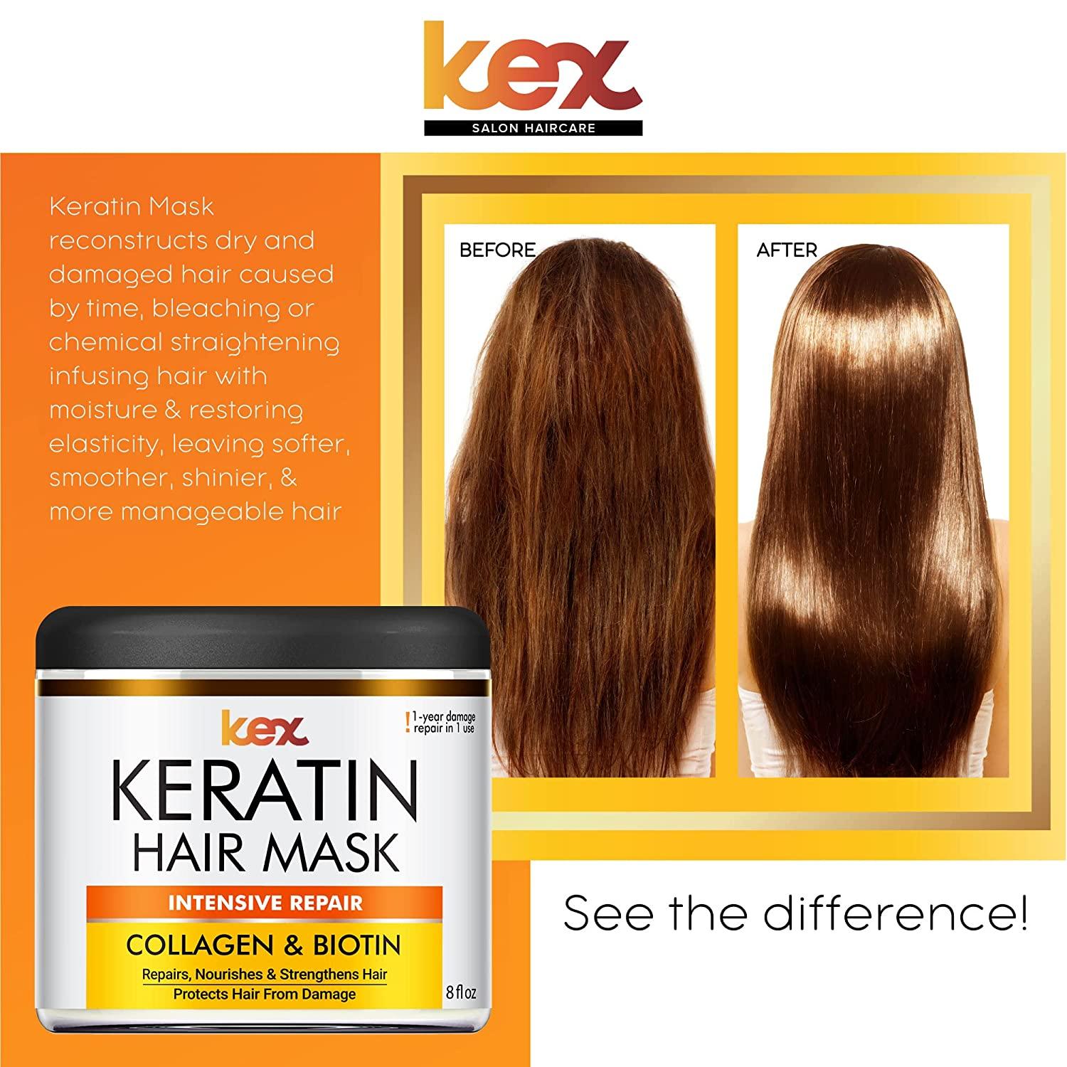 Keratin Hair Mask Made in USA with Natural Collagen & Biotin - Hair Repair  Treatment for Dry & Damaged Hair and Growth - Save Color Treated Hair with  Enriched Nourishment & Professional