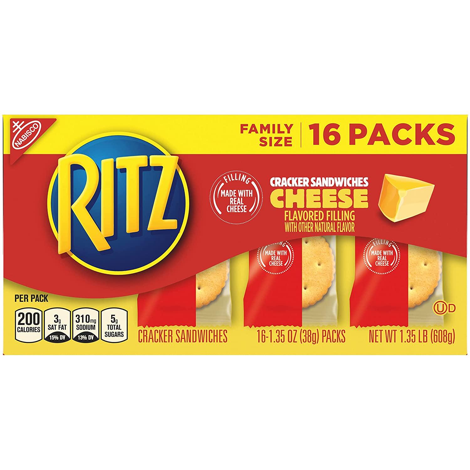 RITZ Cheese Sandwich Crackers, Family Size, 16 1.35 oz Packs