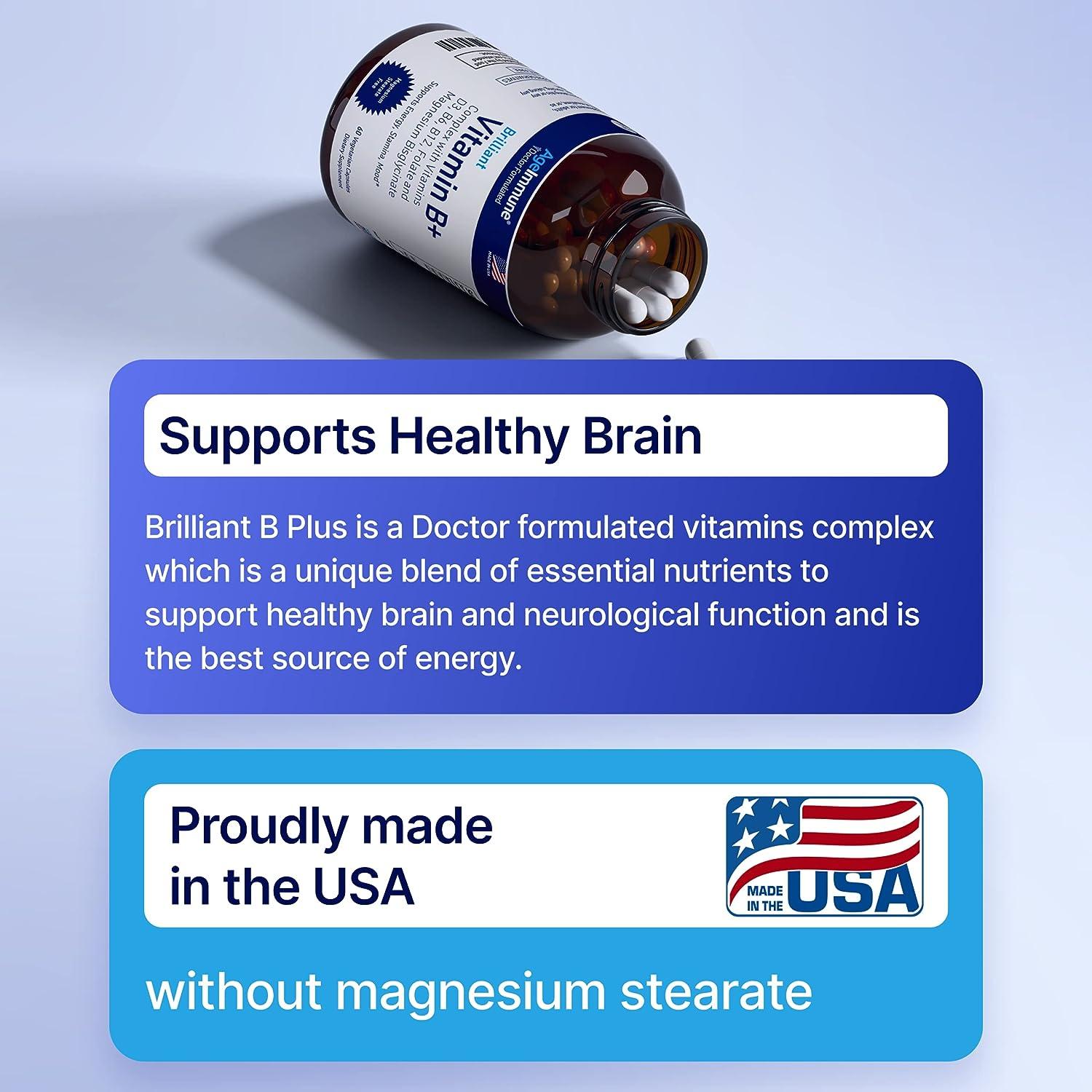 Vitamin B Complex with Vitamins B6 20mg D3 1000IU Albion Magnesium