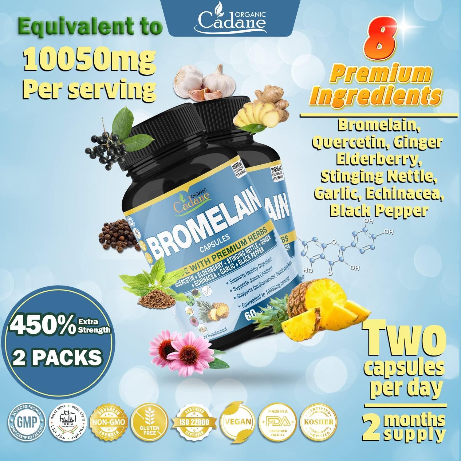 Organic Cadane 2 Packs of Bromelain Capsules 10050mg, 120caps